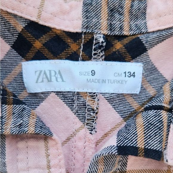 Zara Button up Girls Pink Plaid Fringe Top Size 9 - Picture 4 of 4